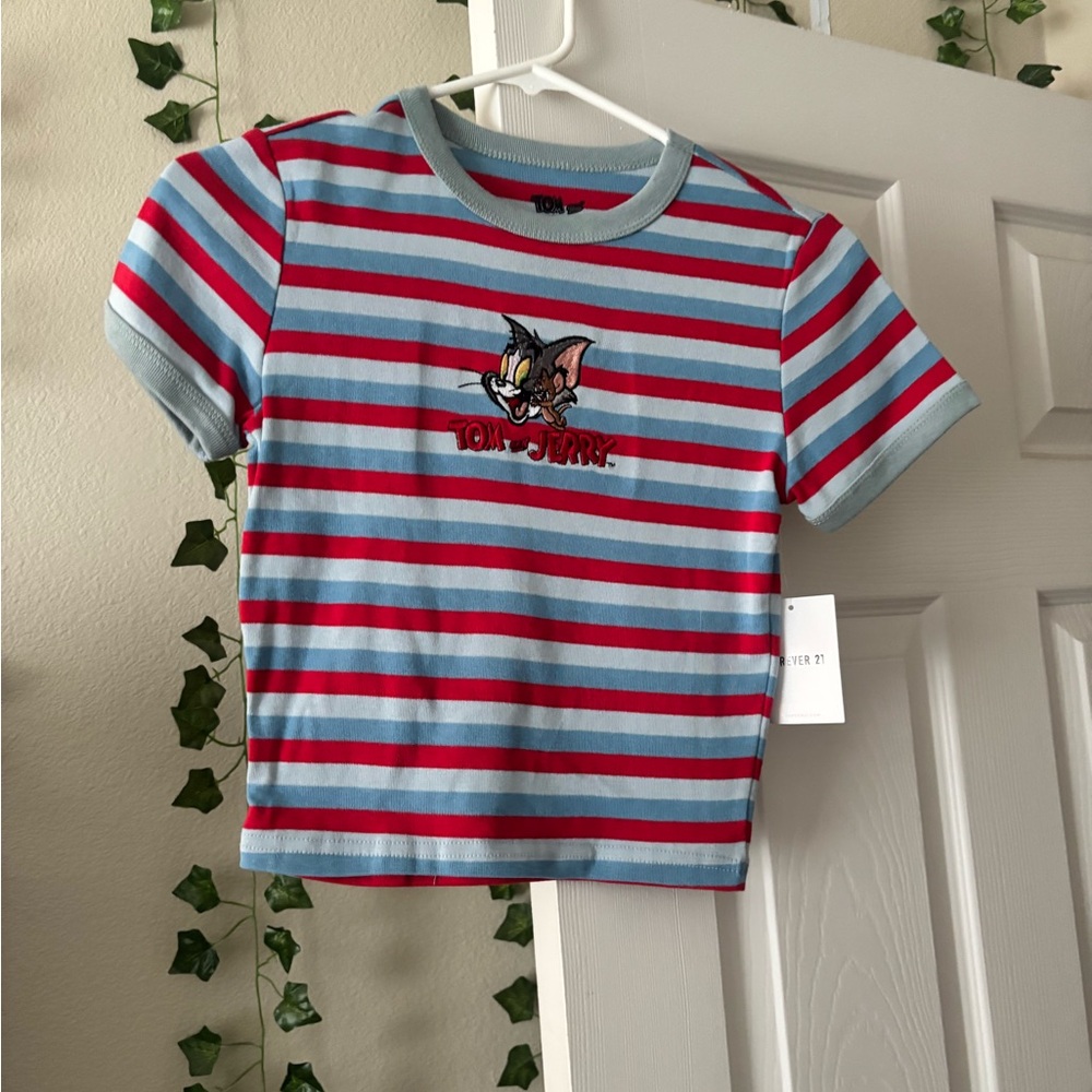Forever 21 Red and Blue Striped Crop Top